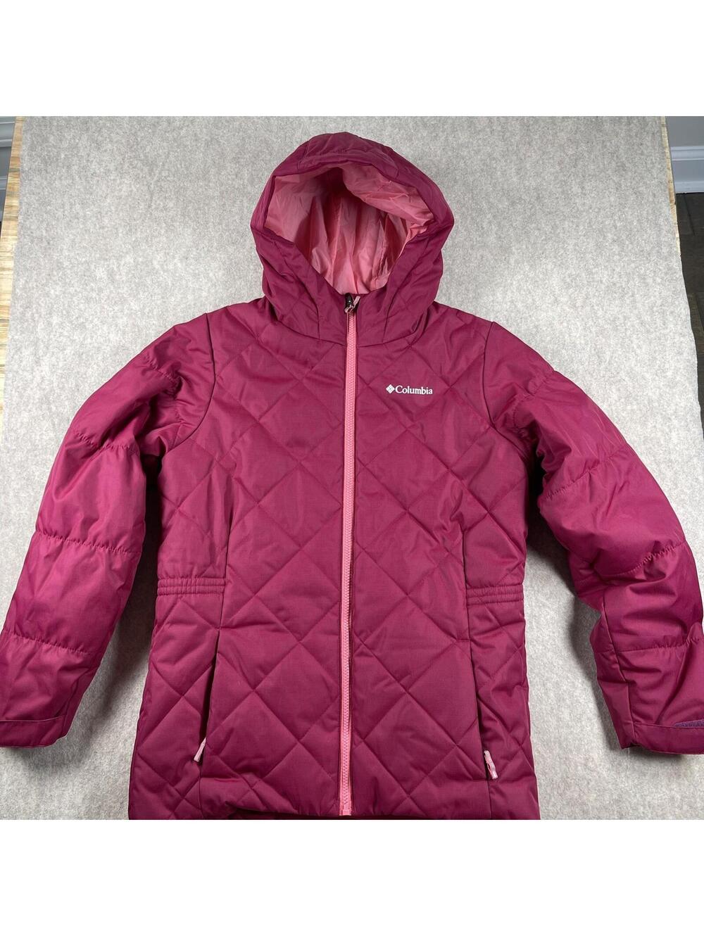 Columbia Hooded Puffer Jacket Girls XL 18/20 Pink Quilted Omni-Tech Outgrown